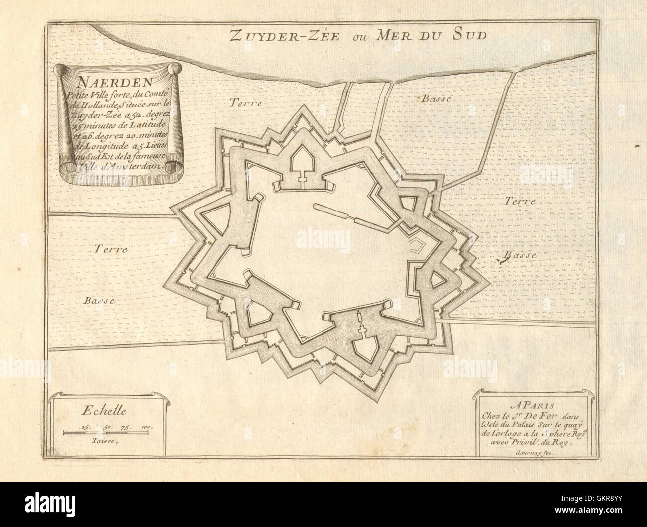 "Naerden'. Naarden. Fortifed town/city plan. Paesi Bassi. DE FER, 1705 mappa vecchia Foto Stock