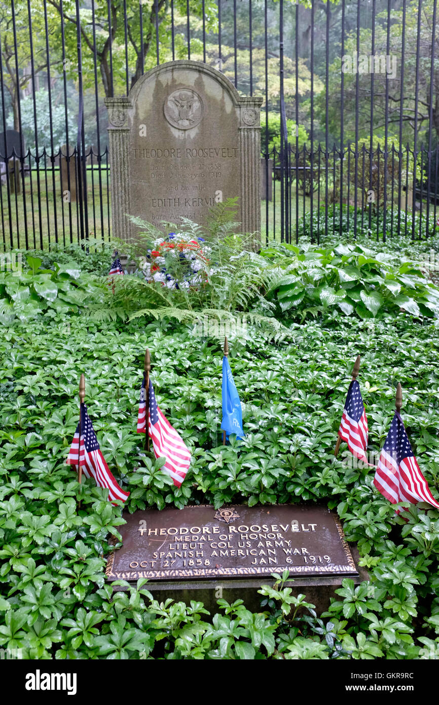 Presidente Theodore Roosevelt grave a Youngs Memorial Cemetery, città di Oyster Bay, NY Foto Stock