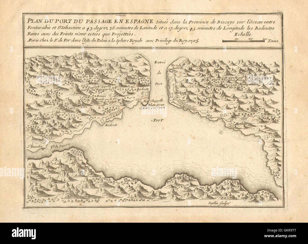 "Plan du Port du passage en Espagne". Baia di Pasaia, Vizcaya. DE FER, 1705 Mappa Foto Stock