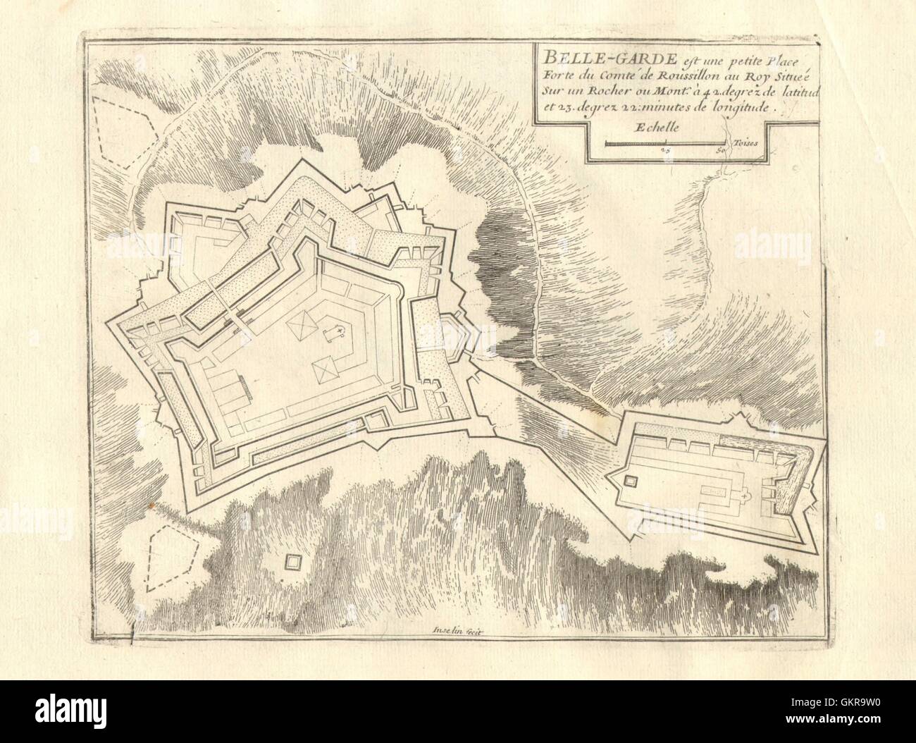 "Belle-Garde'. Fort de Bellegarde piano, Le Perthus, Francia. DE FER, 1705 Mappa Foto Stock