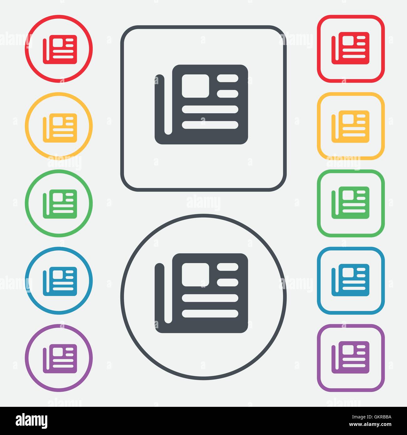 Libro giornale segno icona. simbolo sul Round e i pulsanti quadrati con il telaio. Vettore Illustrazione Vettoriale