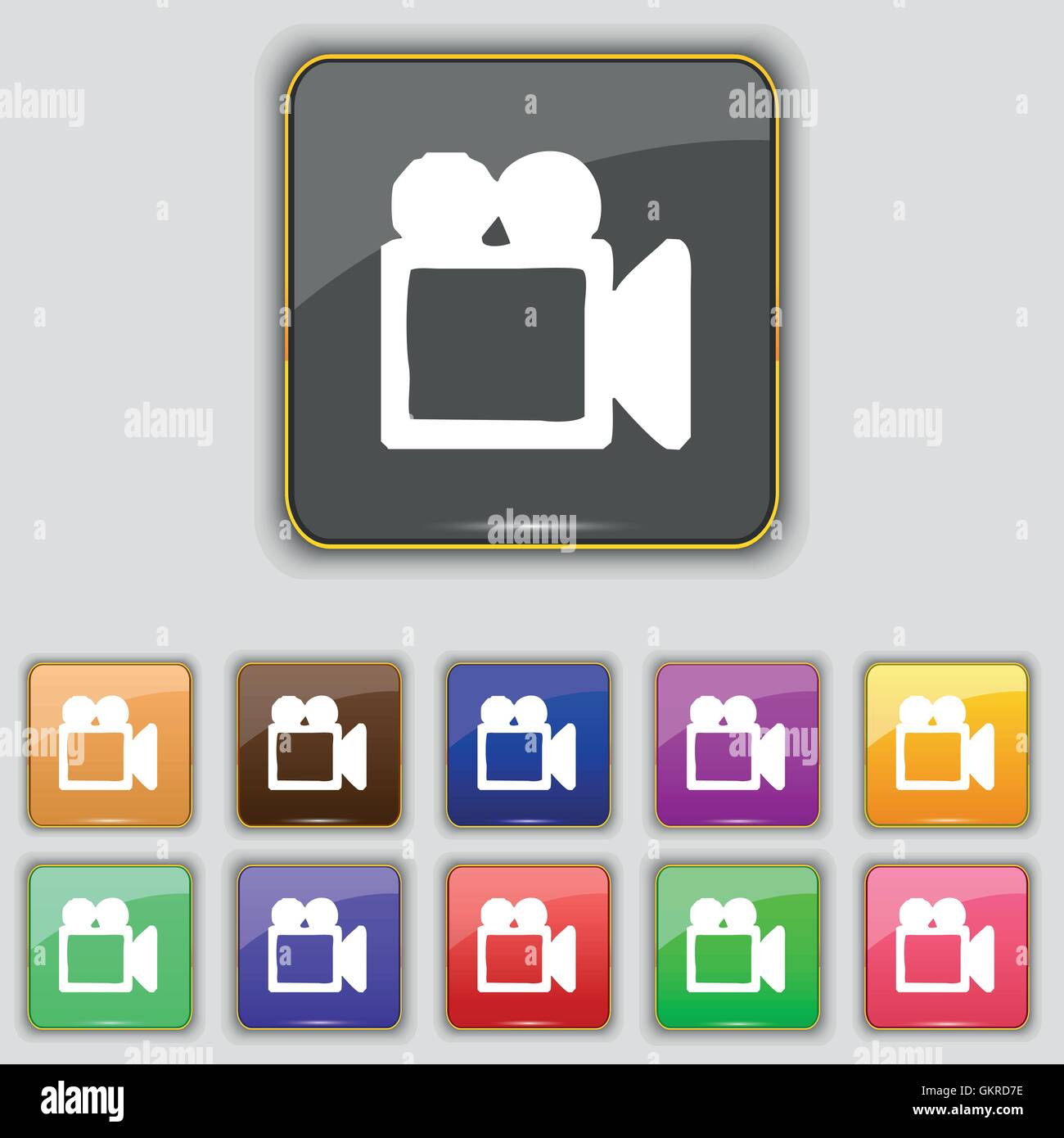 Icona videocamera segno. Impostare con undici pulsanti colorati per il vostro sito. Vettore Illustrazione Vettoriale
