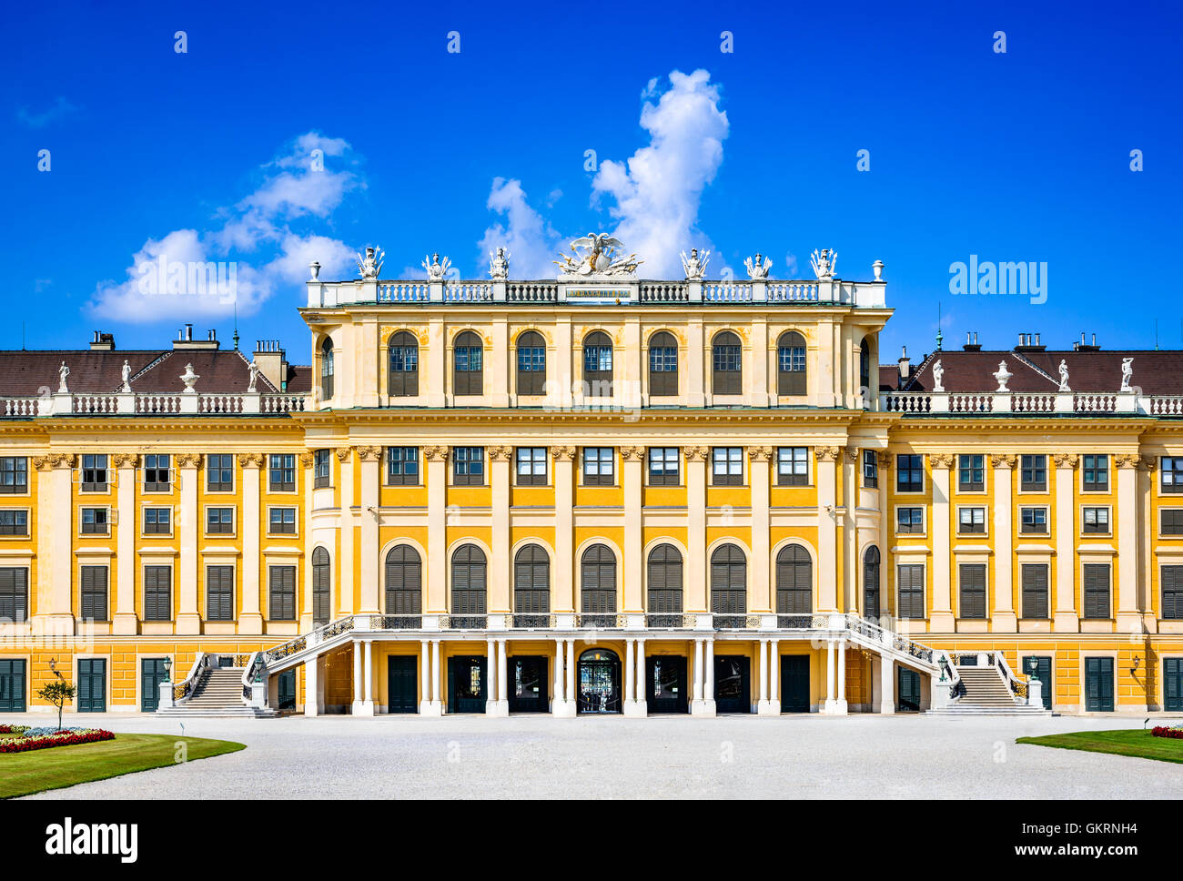 Vienna, Austria. Palazzo di Schonbrunn in Wien. Si tratta di un ex imperial 1,441-camera Rococo residenza estiva nella moderna capitale austriaca Foto Stock