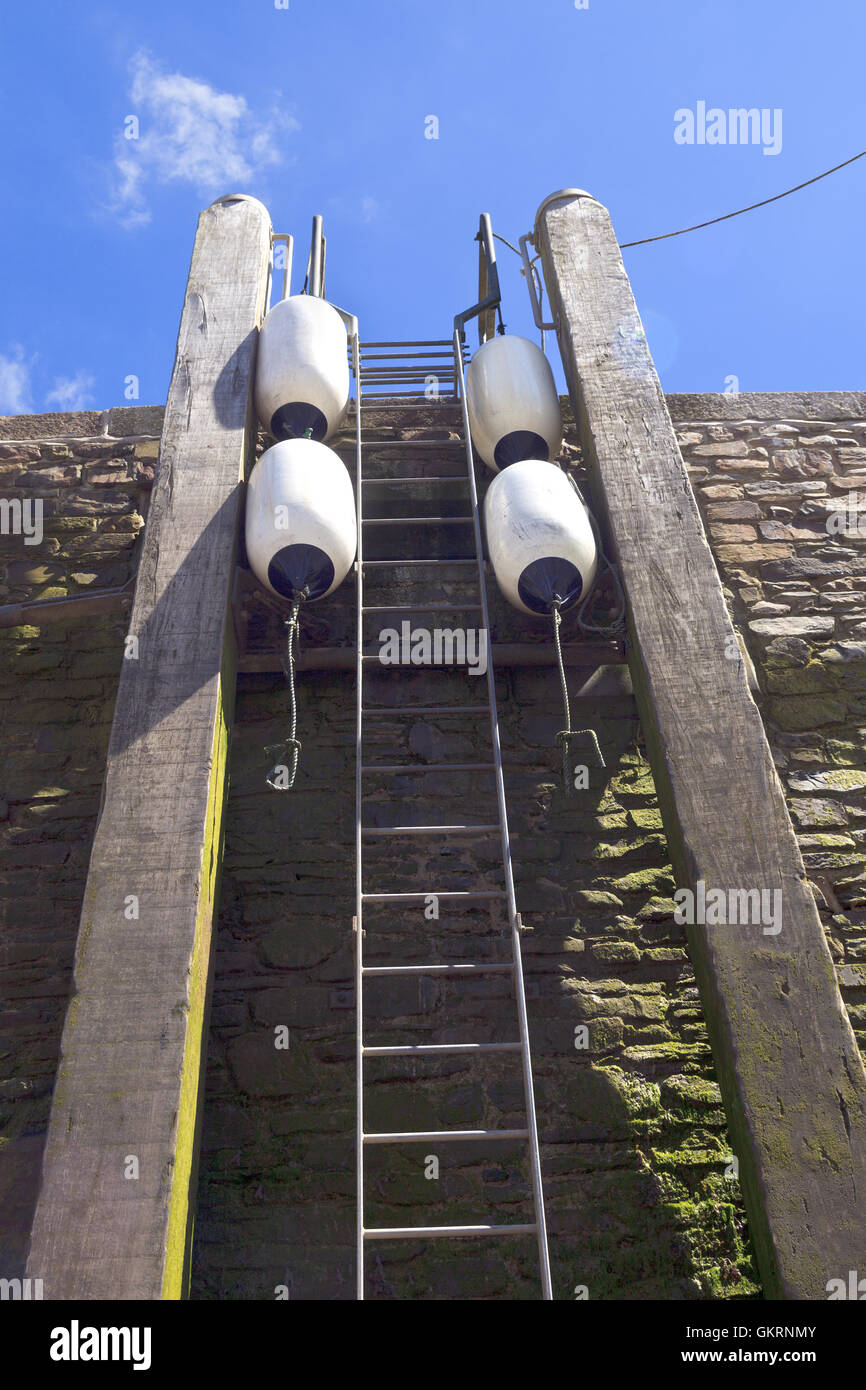 Porto scaletta escape & barca parafanghi, Ilfracombe Harbour, Devon Foto Stock