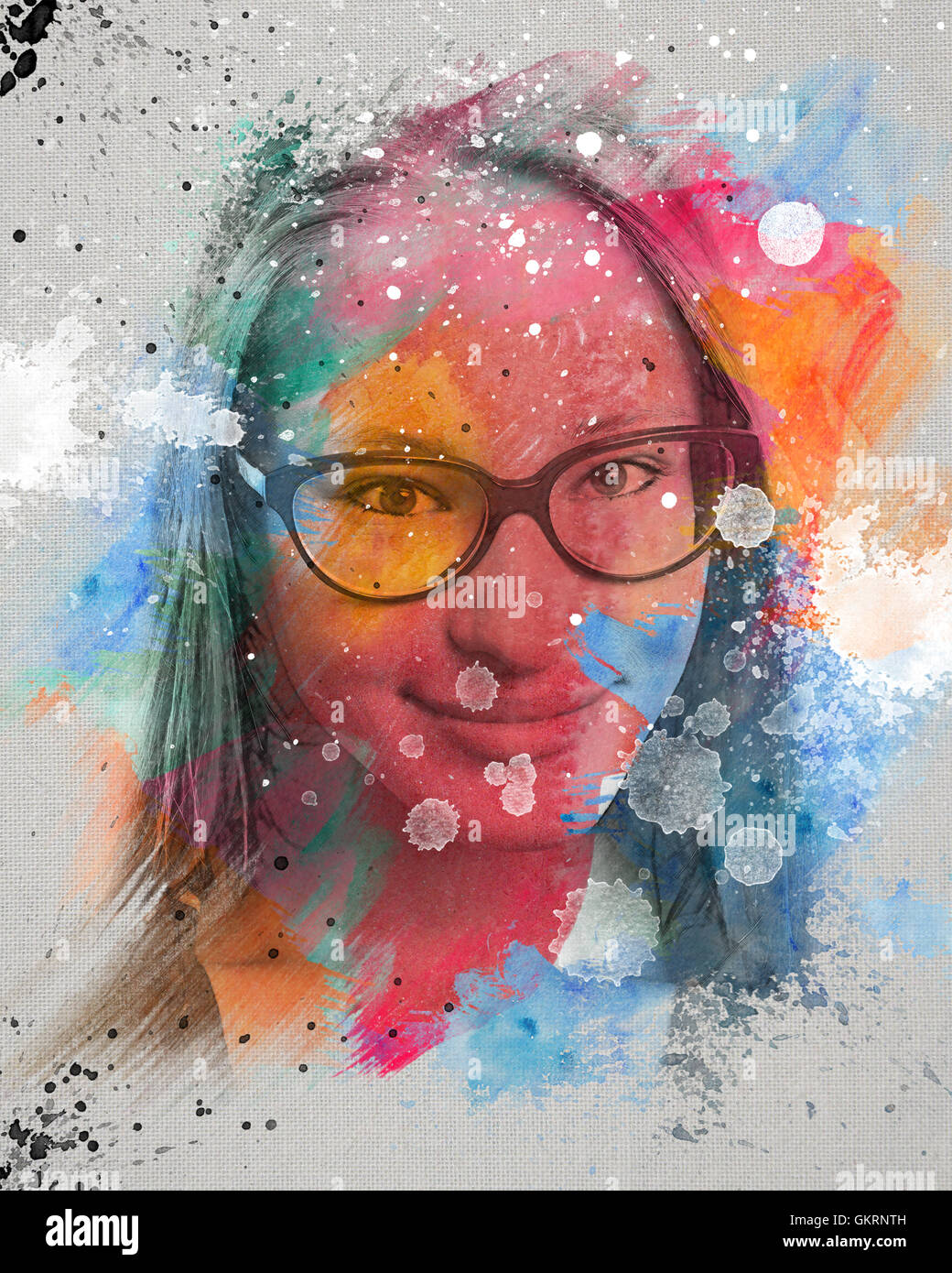 Colorato Disegno Ad Acquerello Di Un Sorridente Ragazza