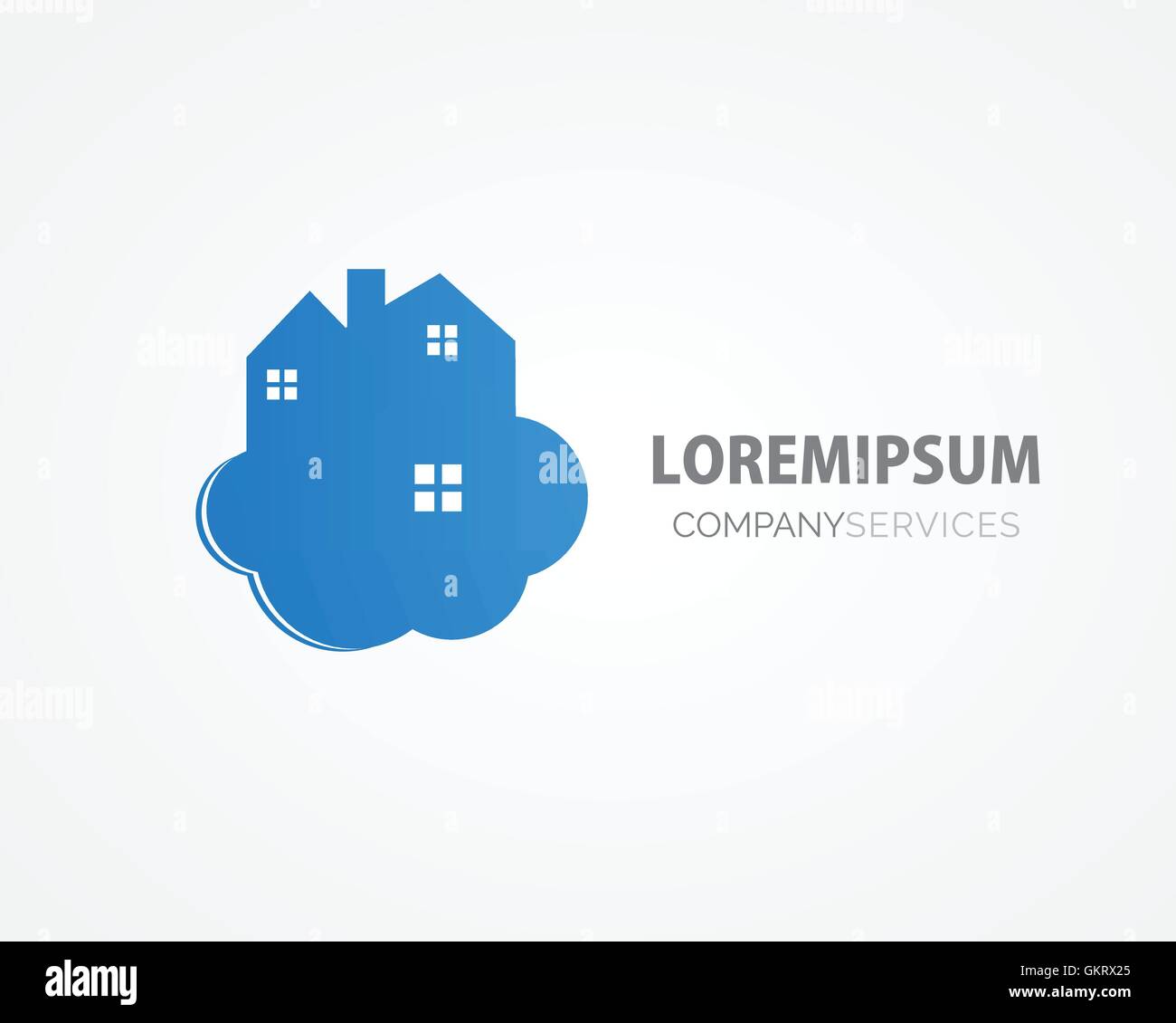 Piccola casa blu sulla nuvola. Pulizia della casa o deleivery company logo aziendale. Elemento vettore, icona Illustrazione Vettoriale