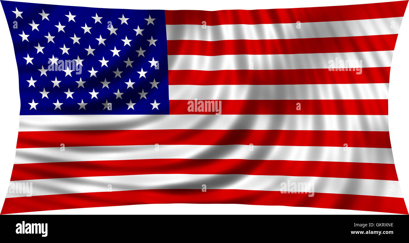 Bandiera degli STATI UNITI D'AMERICA sventolare nel vento isolati su sfondo bianco. American bandiera nazionale. Simbolo degli Stati Uniti. Ci patriottica segno Foto Stock