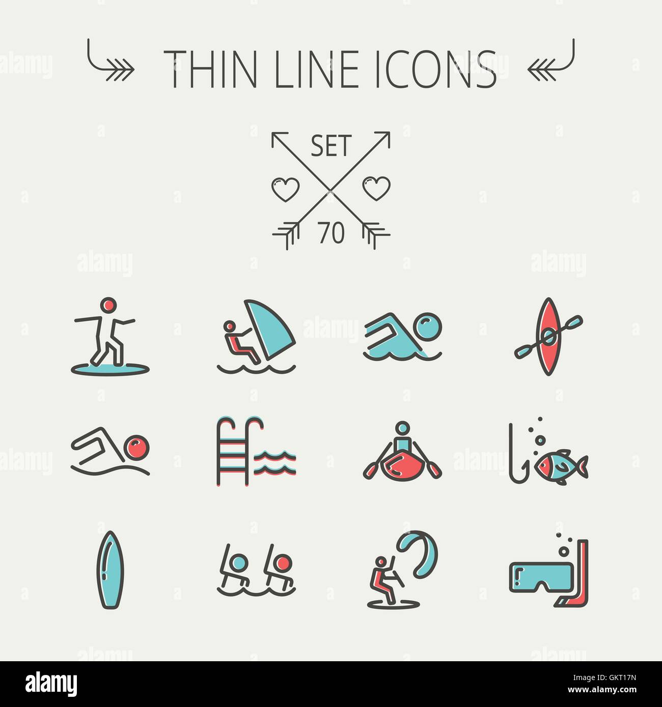 Sport linea sottile icona impostare Illustrazione Vettoriale