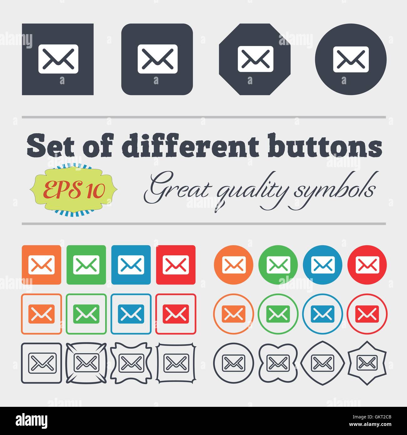 Mail, Busta lettera icona segno. Grande set di colorati, diversificato e di alta qualità dei pulsanti. Vettore Illustrazione Vettoriale