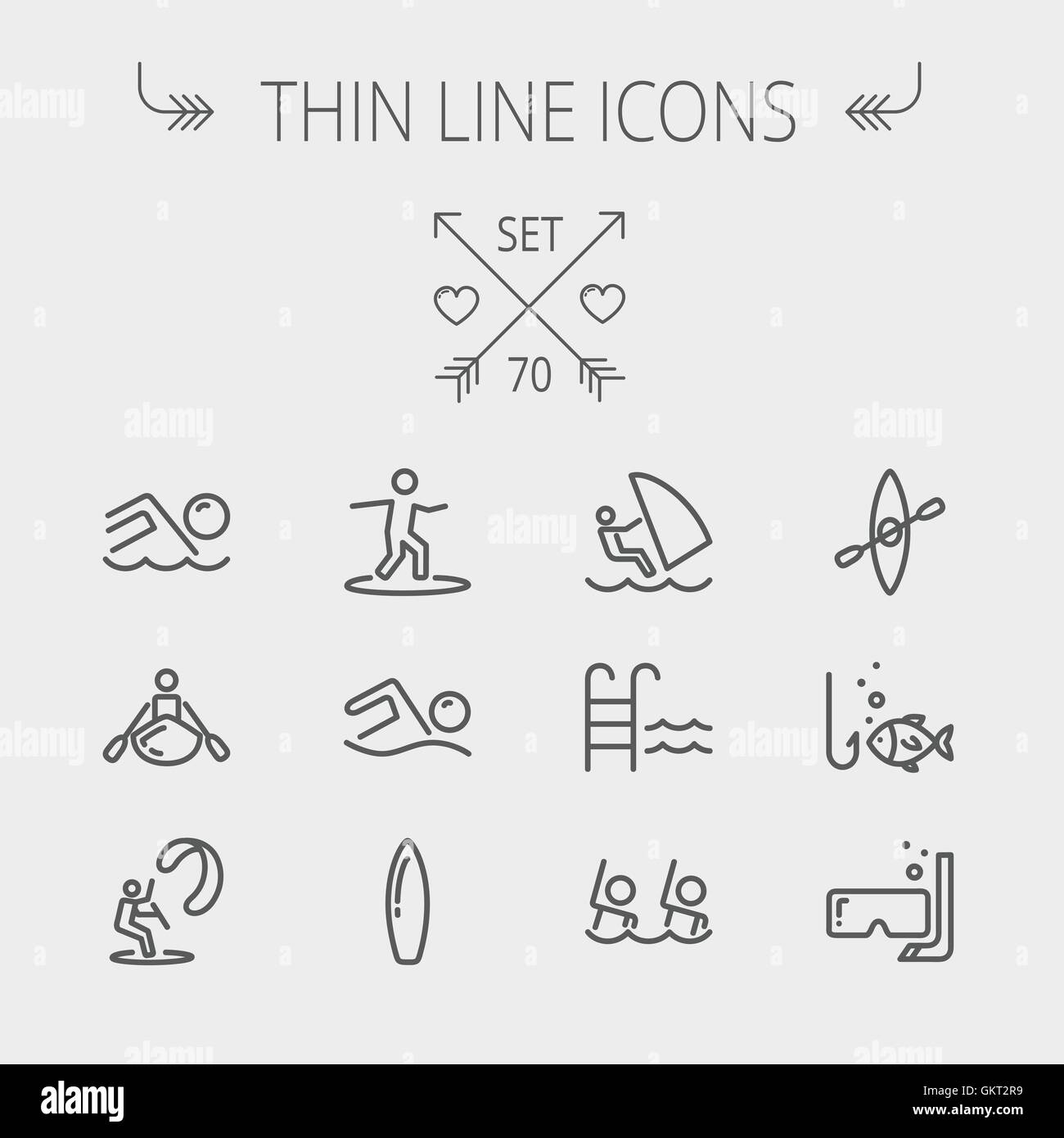 Sport linea sottile icona impostare Illustrazione Vettoriale