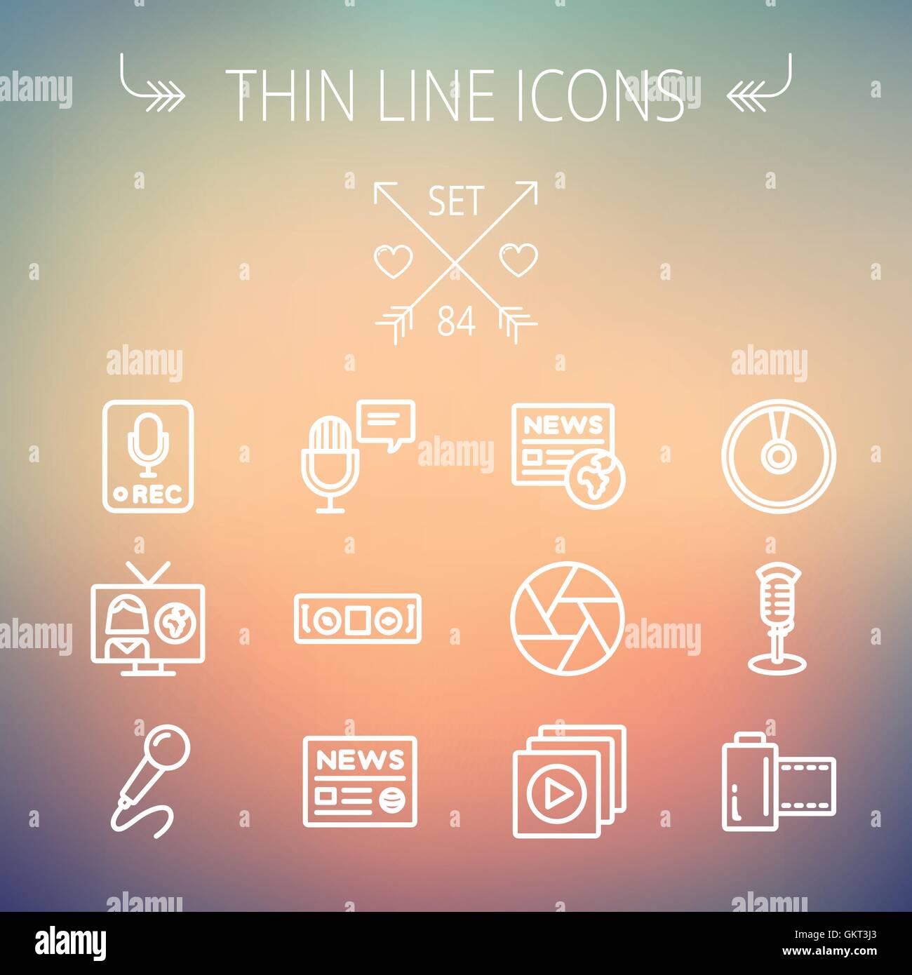 Multimedia linea sottile icona impostare Illustrazione Vettoriale