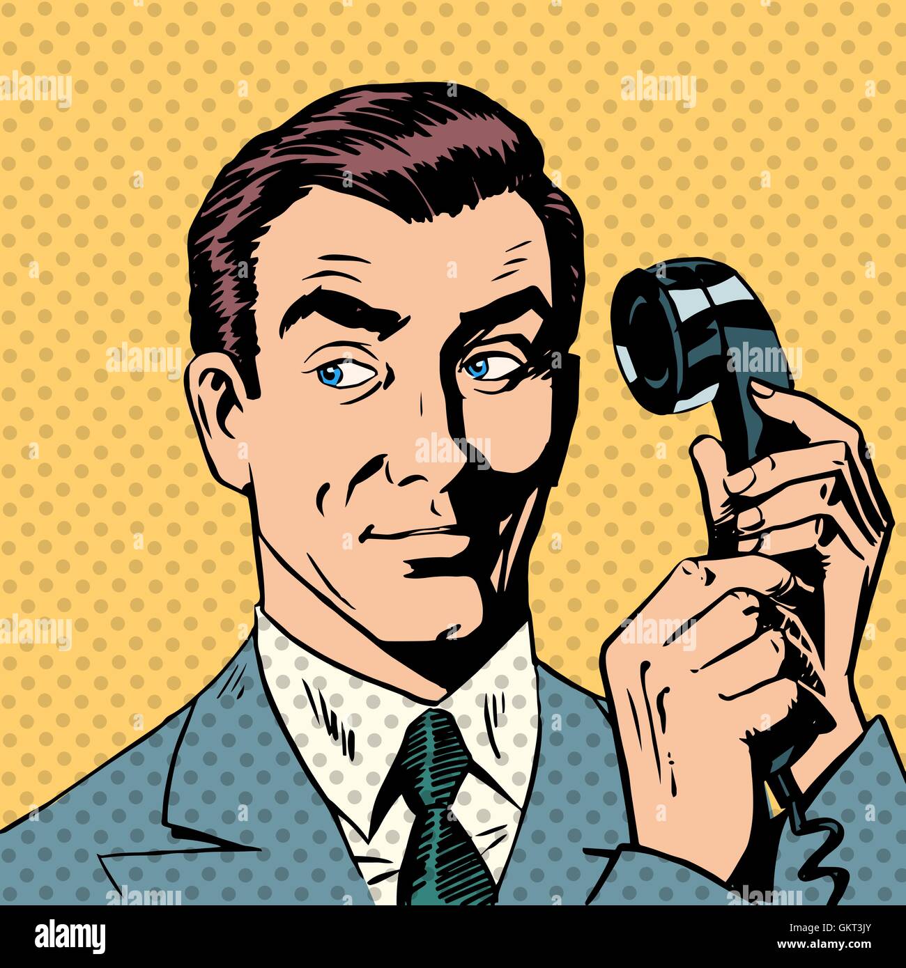 Imprenditore maschio parlando al telefono stile pop art retrò Illustrazione Vettoriale