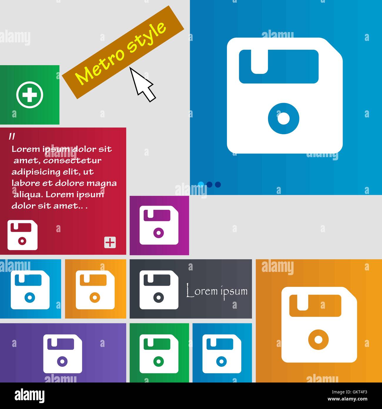 Icona del floppy segno. Metro i pulsanti di stile. Interfaccia moderna sito web pulsanti con i tasti cursore puntatore. Vettore Illustrazione Vettoriale