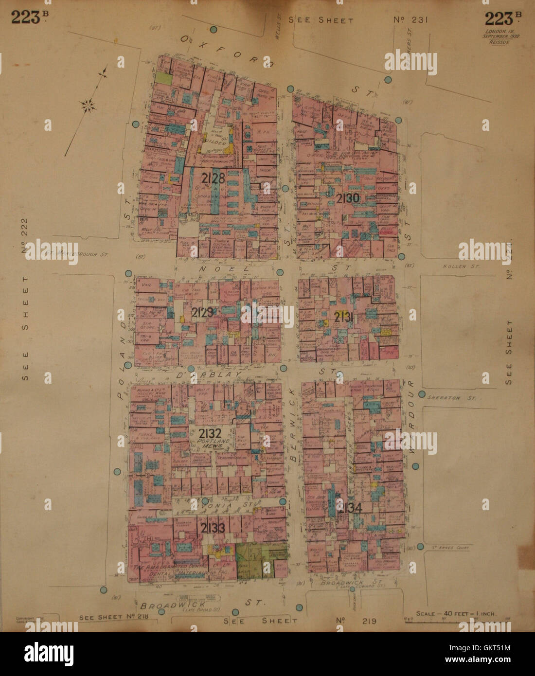 Pungolo mappa:W1:Oxford Street Broadwick Polonia Wardour Berwick Noel d'Arblay 1932 Foto Stock