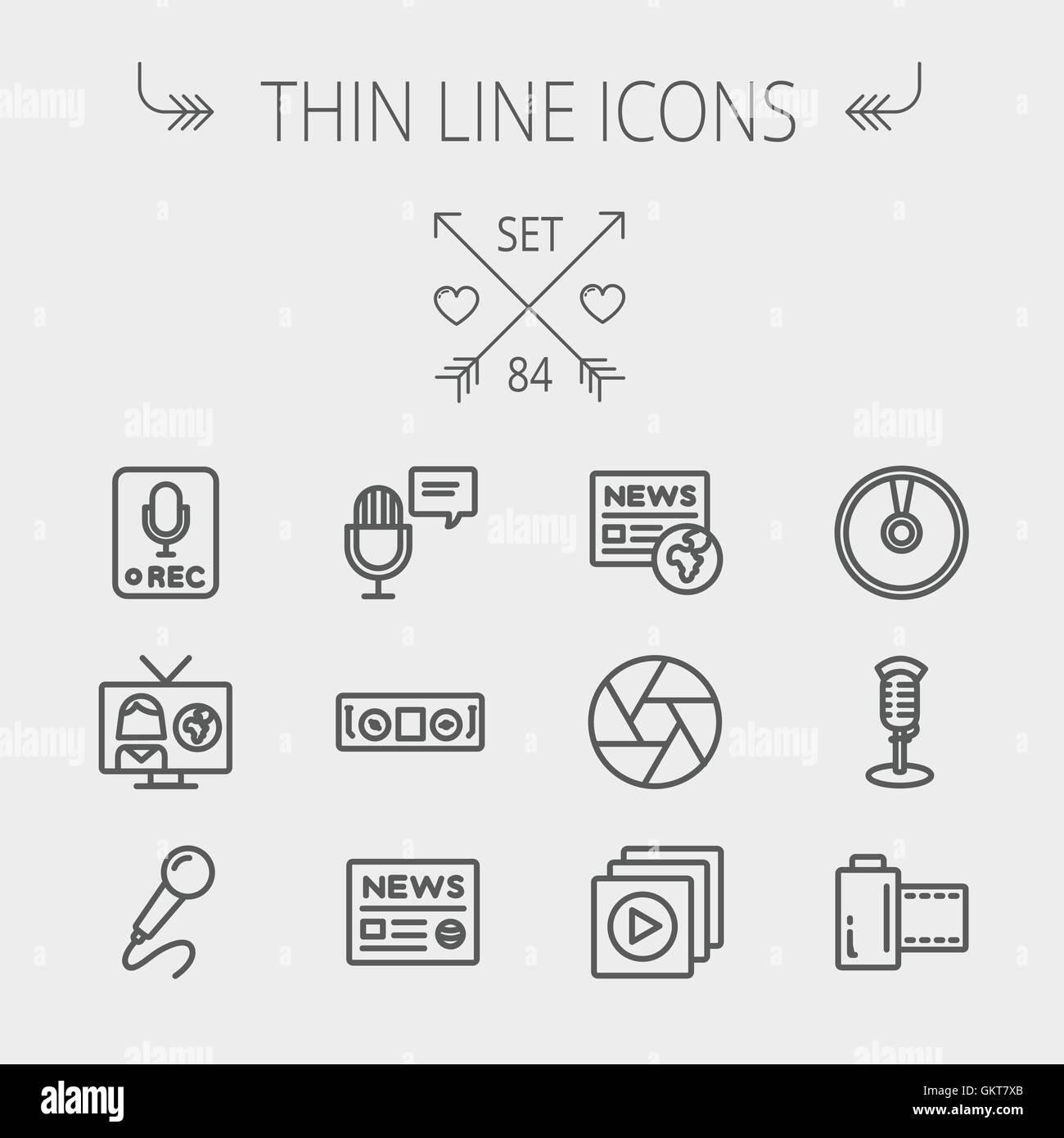 Multimedia linea sottile icona impostare Illustrazione Vettoriale