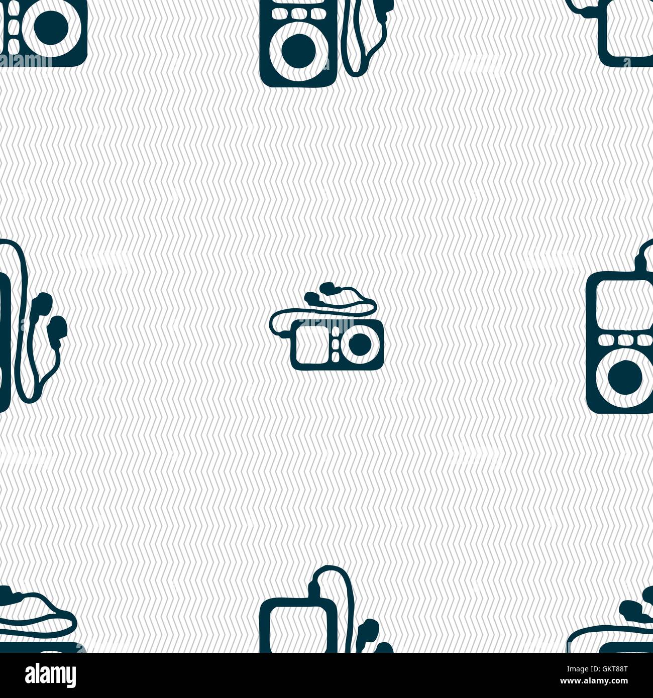 Lettore MP3, le cuffie, icona musica segno. Modello senza cuciture con texture geometrica. Vettore Illustrazione Vettoriale