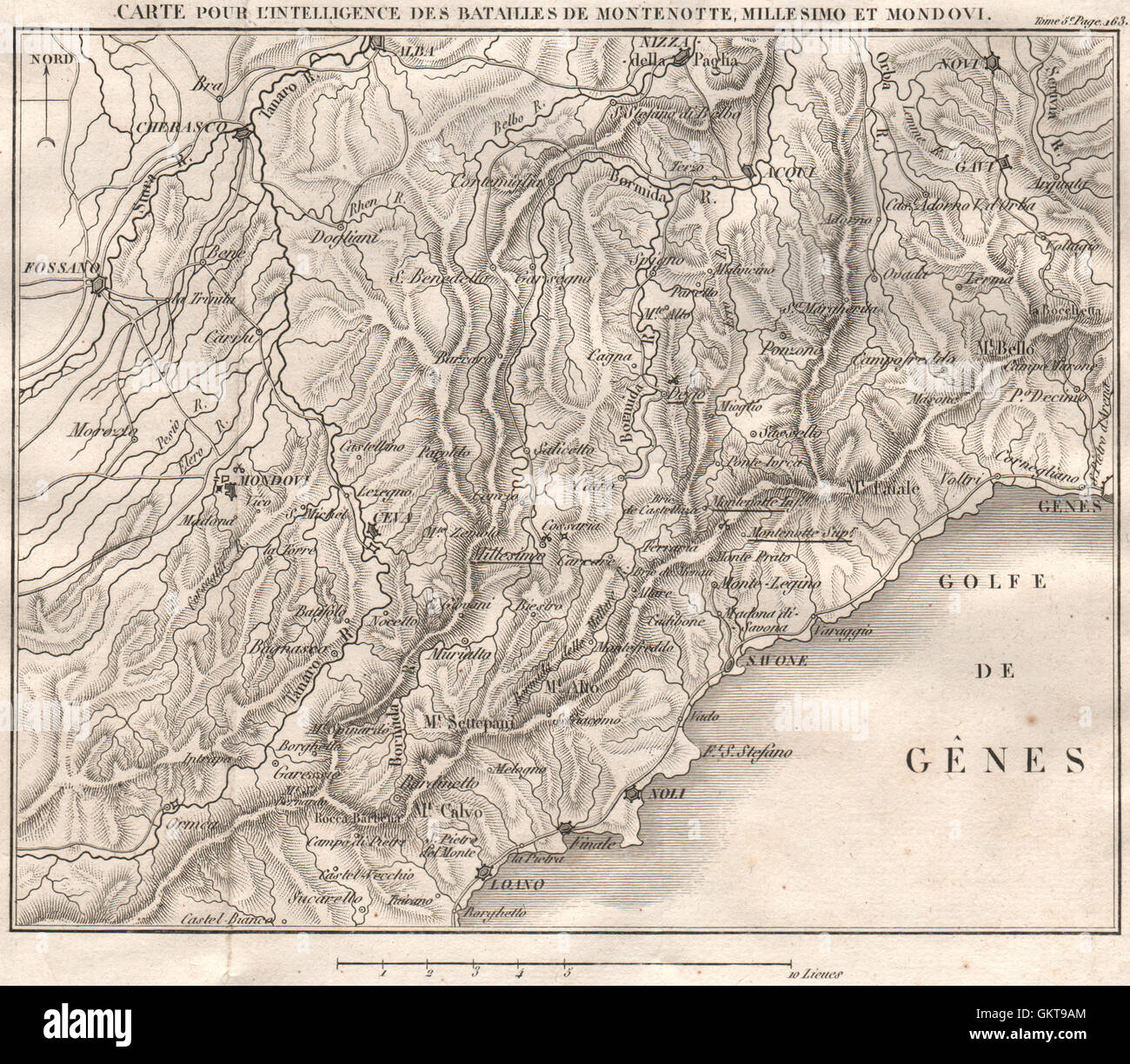 LIGURIA. Battaglie di Montenotte, Millesimo & Mondovi 1796. L'Italia, 1817 mappa vecchia Foto Stock