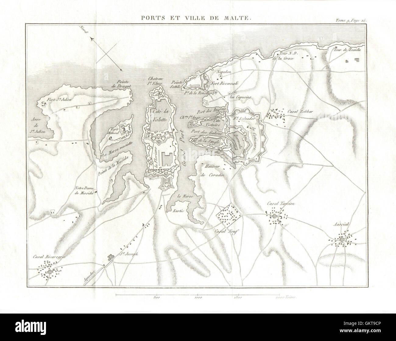 Valletta, Malta. Piano del porto, fortificazioni & City, 1818 Mappa antichi Foto Stock