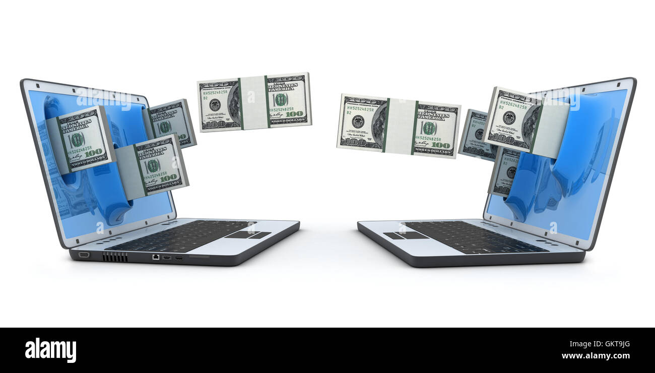 Laptop e per il trasferimento di denaro (fatto in 3D rendering) Foto Stock