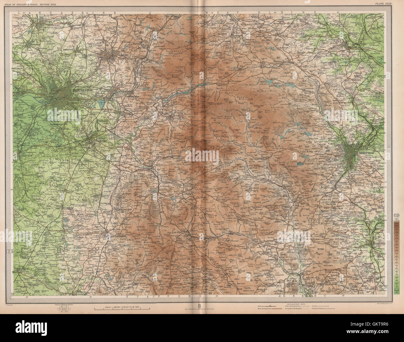 Il Peak District. Manchester Sheffield Chesterfield Ches Yorks Derbys, 1903 Mappa Foto Stock
