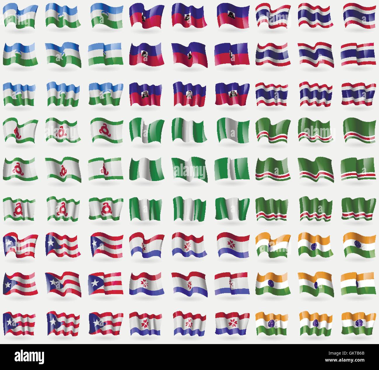 KabardinoBalkaria, Haiti, Thailandia, in Inguscezia, Nigeria, Repubblica cecena di Ichkeria, Puerto Rico, Mordovia, India. Grande set di Illustrazione Vettoriale