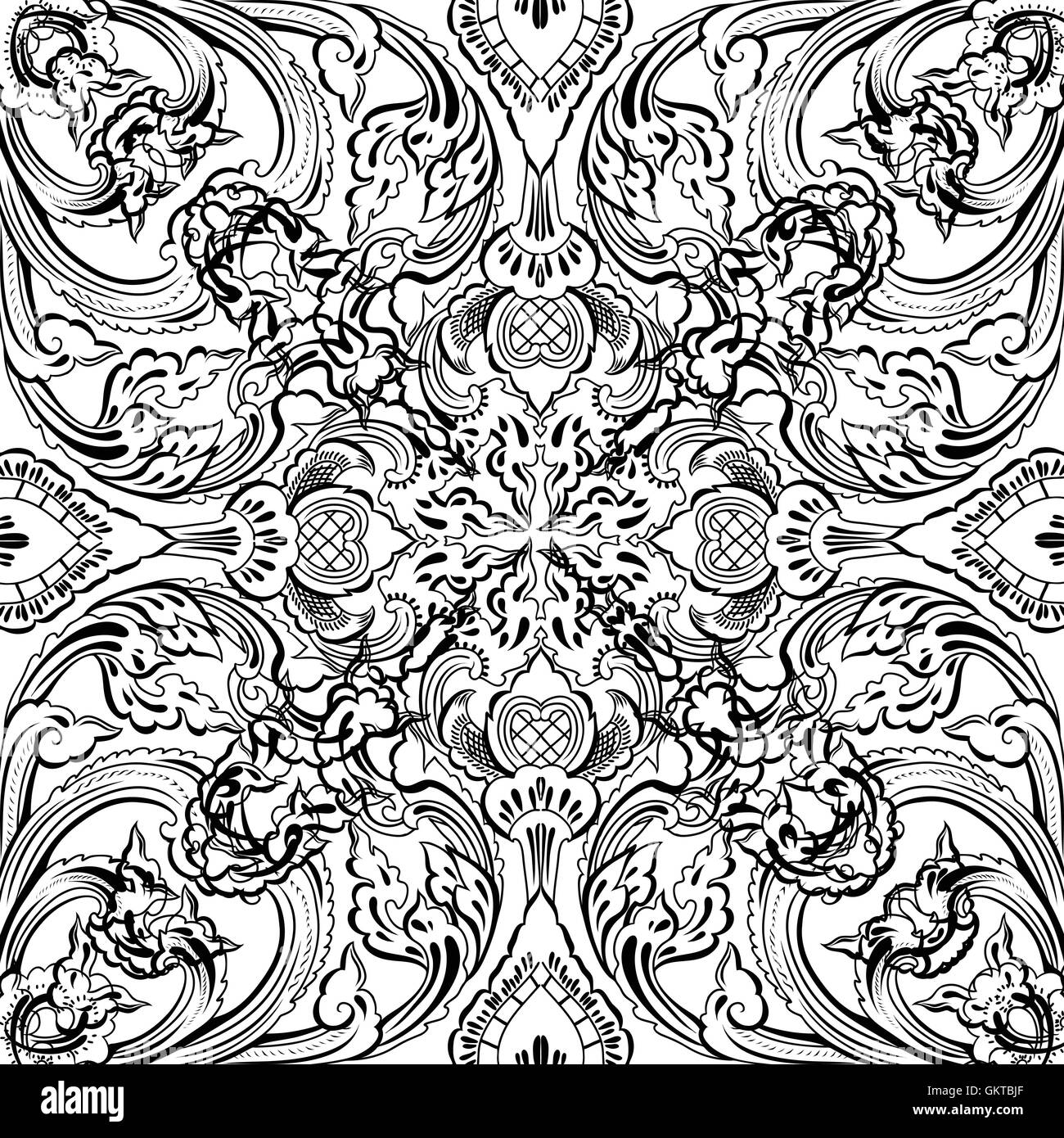 Vettore floreale tailandese ornamento decorativo. Illustrazione Vettoriale