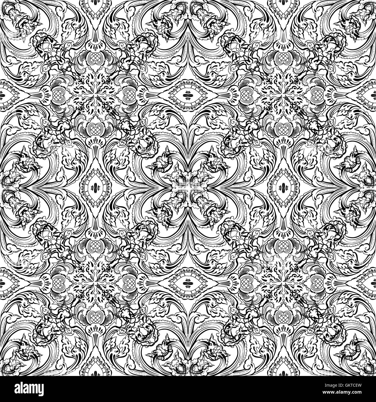 Vettore floreale tailandese ornamento decorativo. Illustrazione Vettoriale