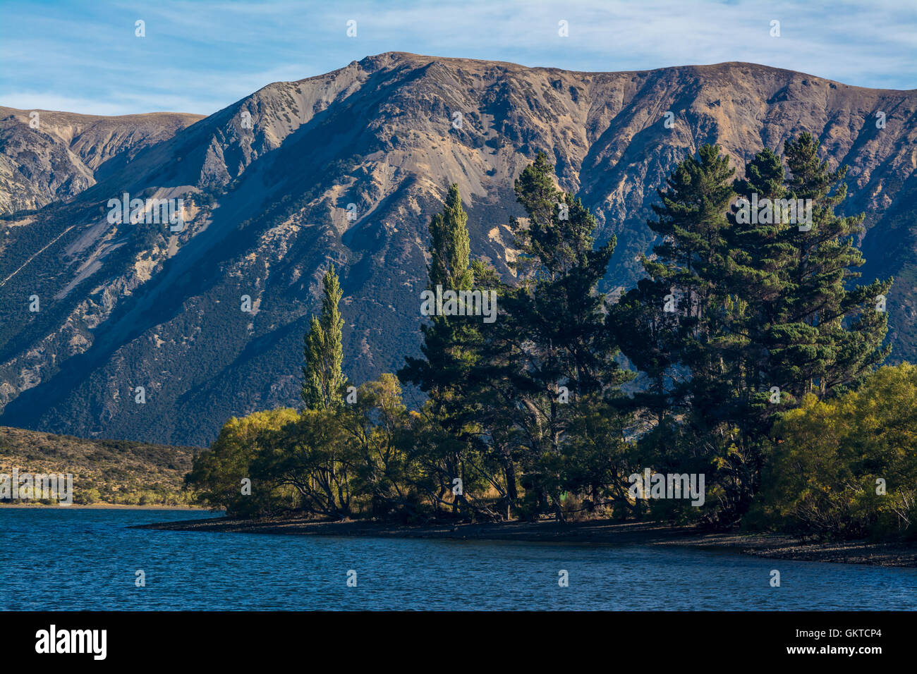 Il lago di Pearson / Moana Rua Wildlife Refuge situato nel Craigieburn Forest Park nella regione di Canterbury, Isola del Sud della Nuova Zelanda Foto Stock