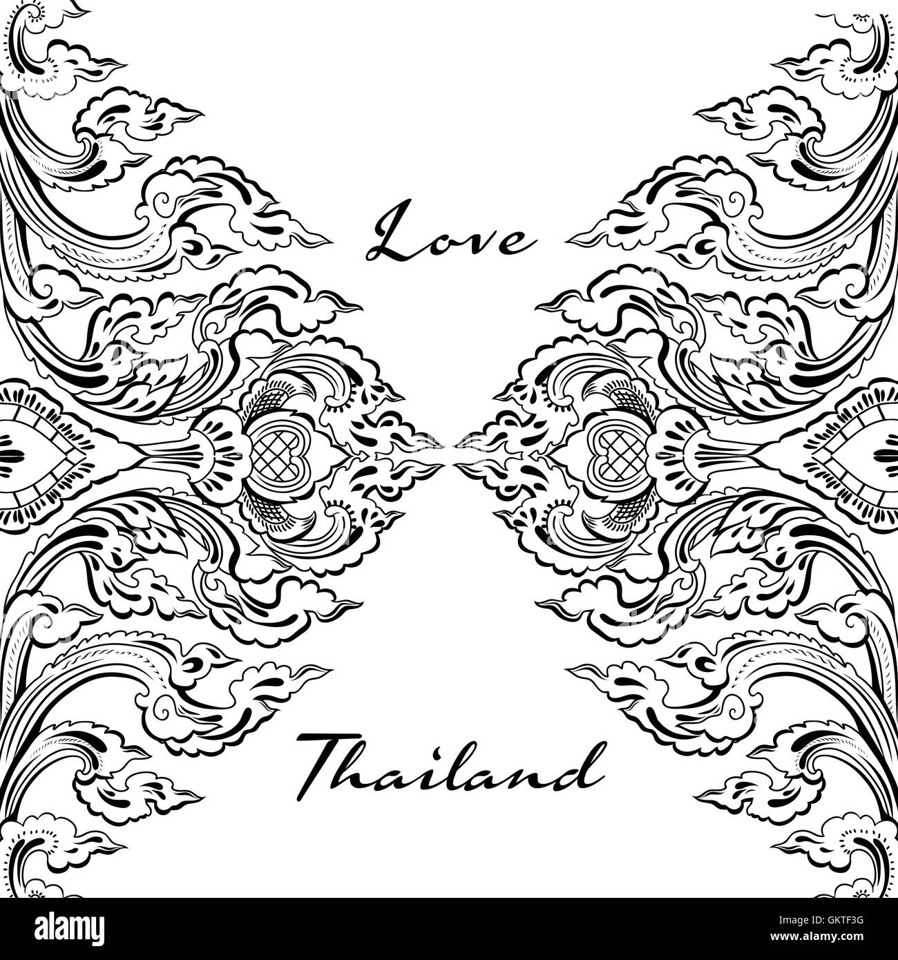 Vettore floreale tailandese ornamento decorativo. Illustrazione Vettoriale