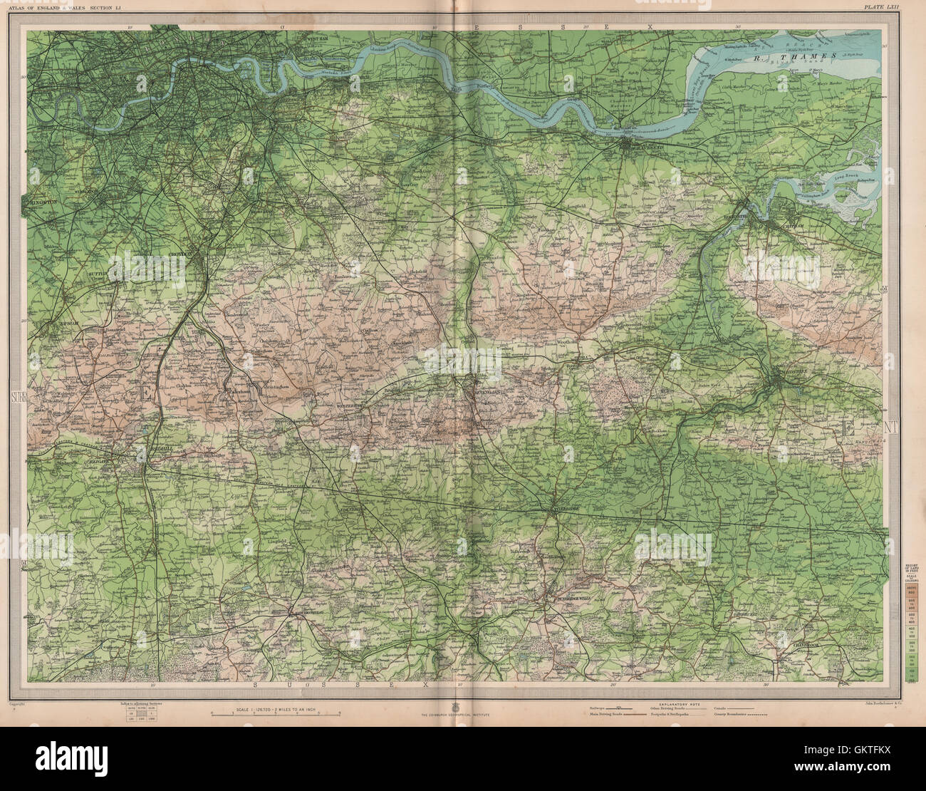 SOUTH LONDON & North Downs. Chatham Tonbridge Maidstone. Kent Surrey, 1903 Mappa Foto Stock