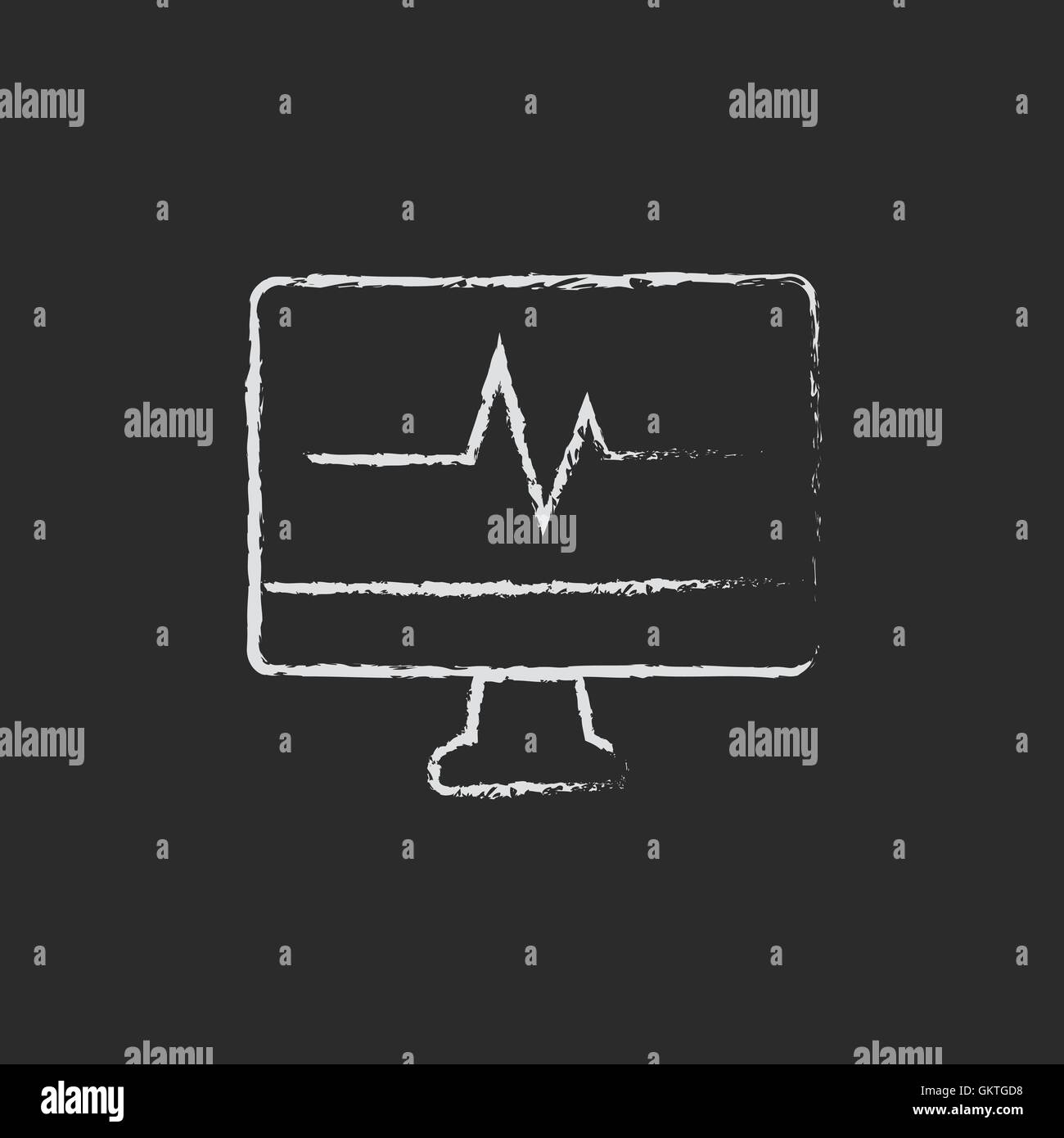 Visualizzazione del battito cardiaco sul monitor disegnato in Chalk Illustrazione Vettoriale