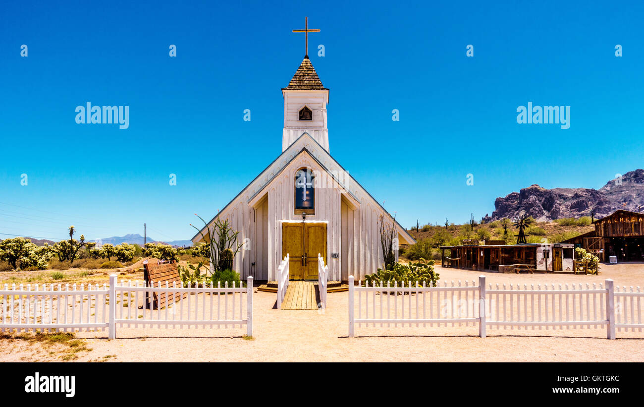 Edificio del museo in Lost Dutchman State Park in Tonto National Forest lungo il sentiero di Apache in Arizona, Stati Uniti d'America Foto Stock