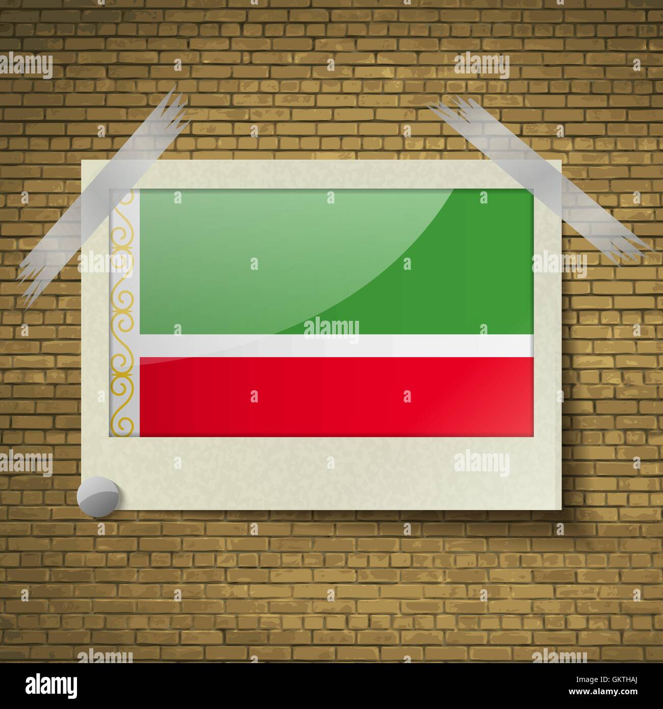 Bandiere Repubblica cecena al telaio su un sfondo mattone. Vettore Illustrazione Vettoriale