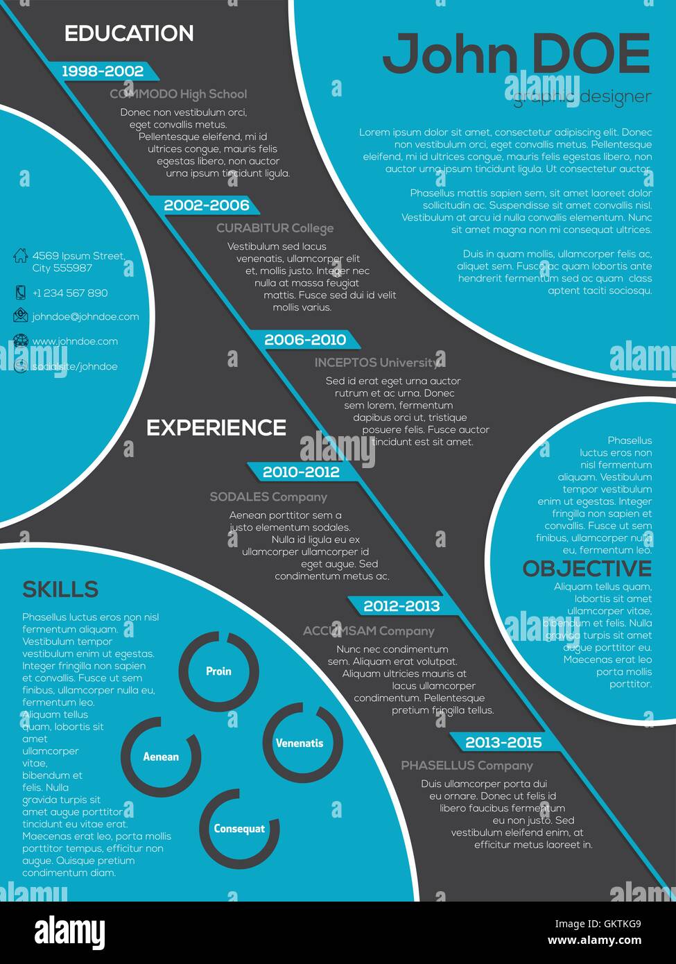 Curriculum moderno curriculum vitae fresco con elementi del cerchio Illustrazione Vettoriale