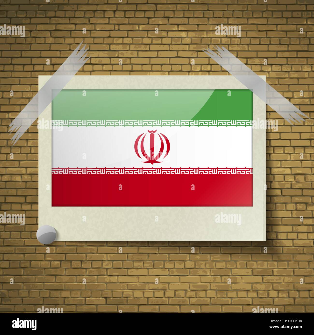 Bandiere Iran al telaio su un sfondo mattone. Vettore Illustrazione Vettoriale