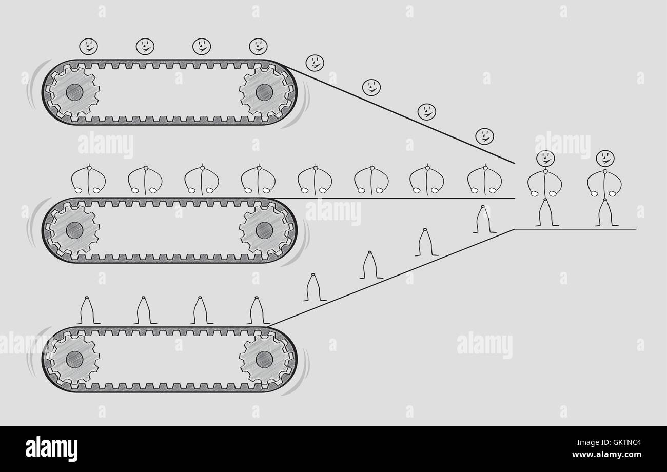 Tre nastri trasportatori e parti di persone Illustrazione Vettoriale