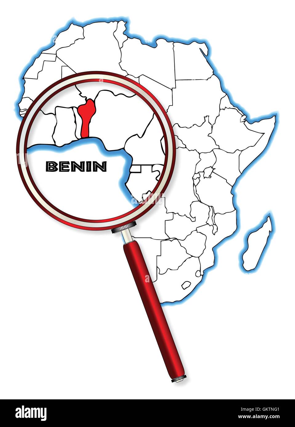 Benin sotto la lente di ingrandimento Illustrazione Vettoriale