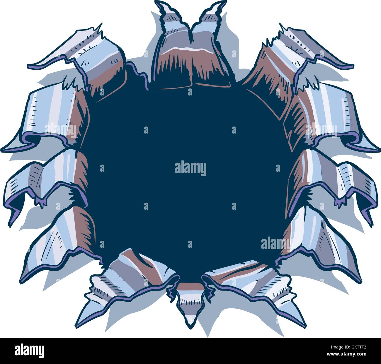 Vector cartoon clip art modello illustrazione di una foratura attraverso in alluminio o acciaio cromato di metallo di foglio. Illustrazione Vettoriale