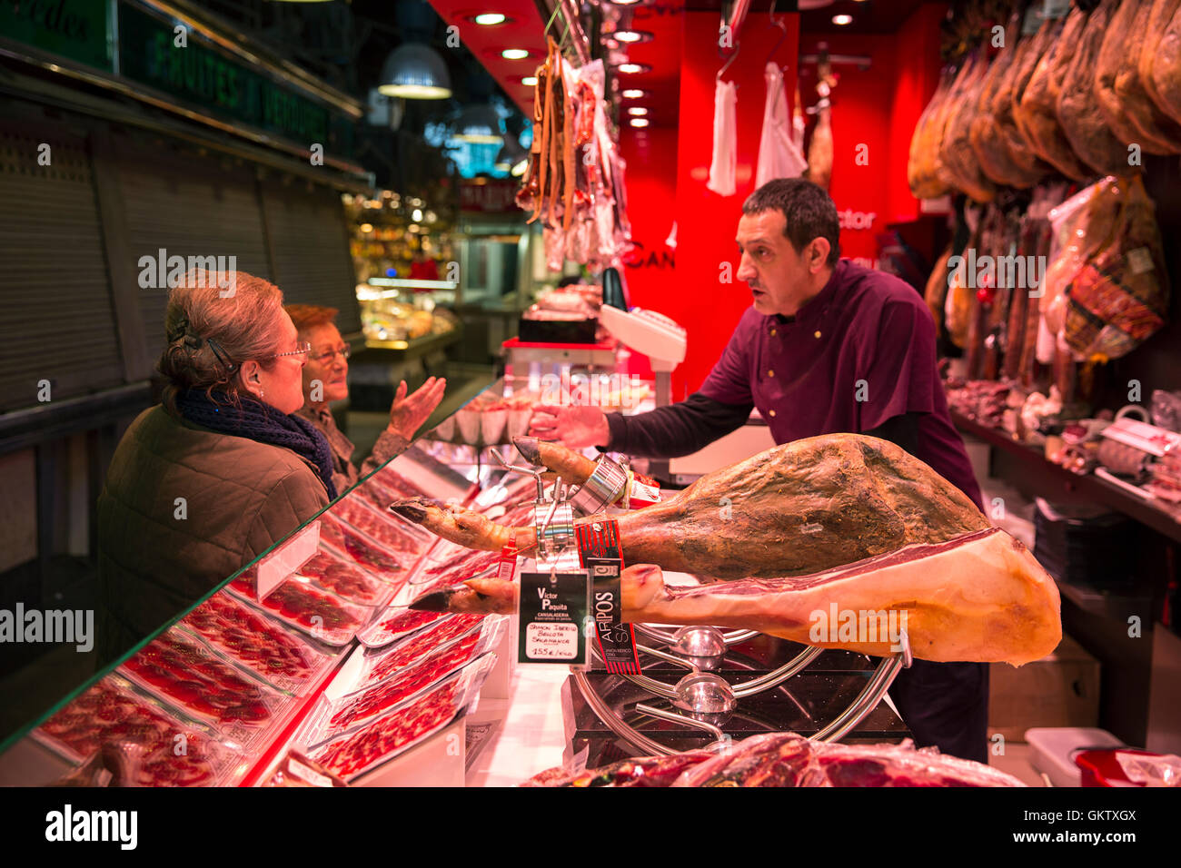 La Boqueria mercato alimentare a Barcellona, Spagna Foto Stock