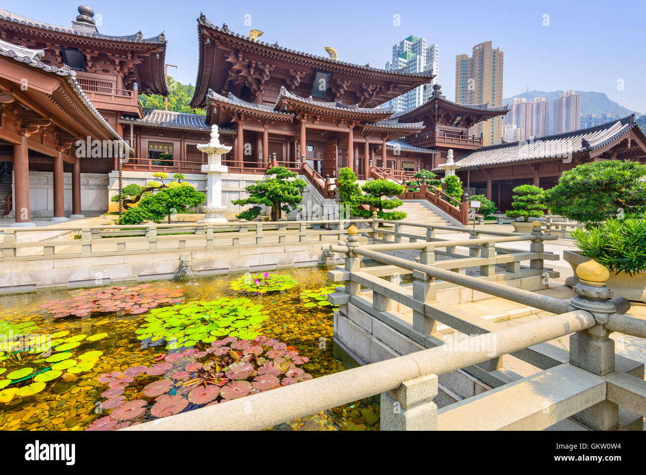 Chi Lin monastero, un monastero buddista di Hong Kong, Cina. Foto Stock