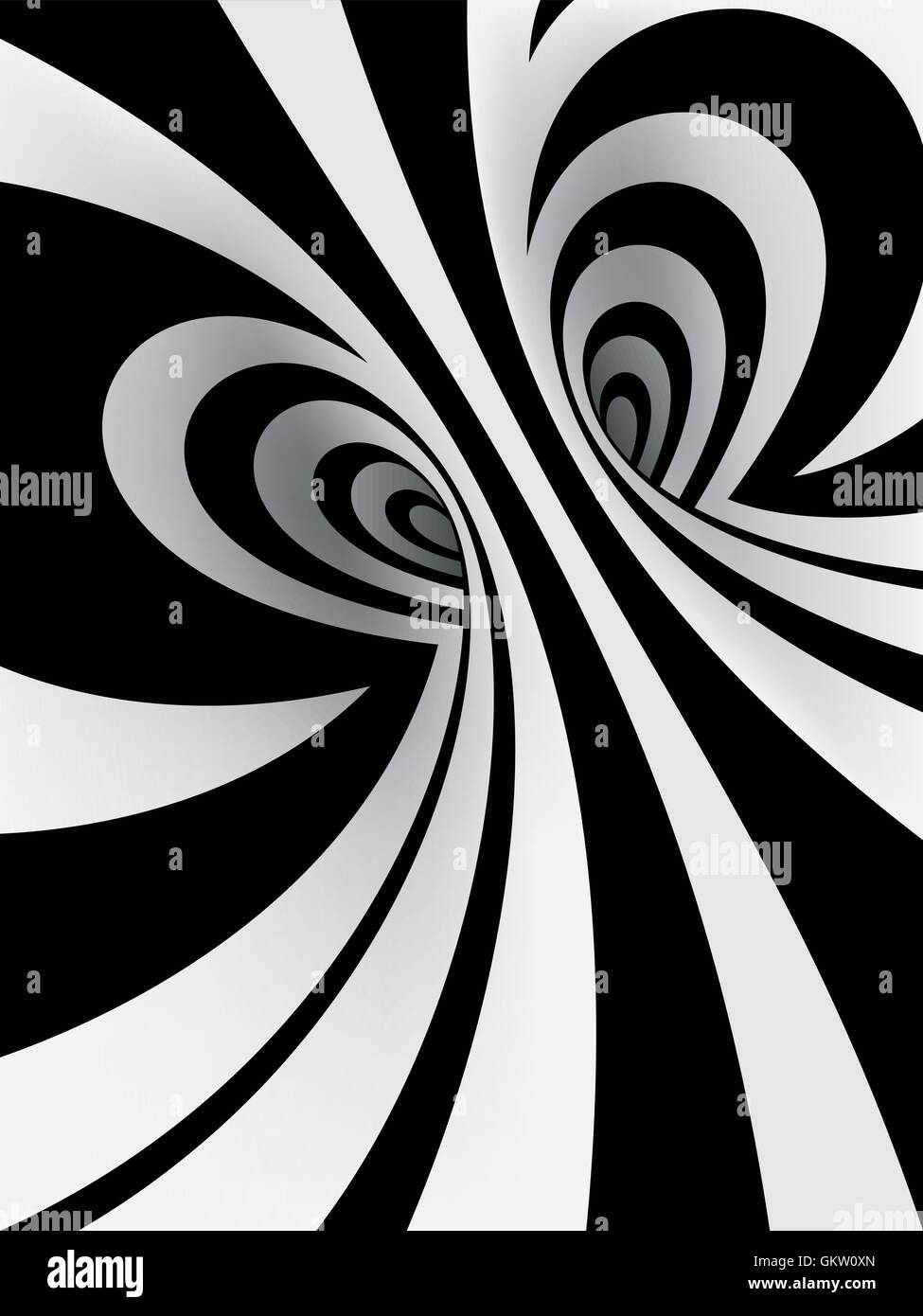 3d in bianco e nero a spirale astratta con sfondo romantico a forma di cuore Illustrazione Vettoriale