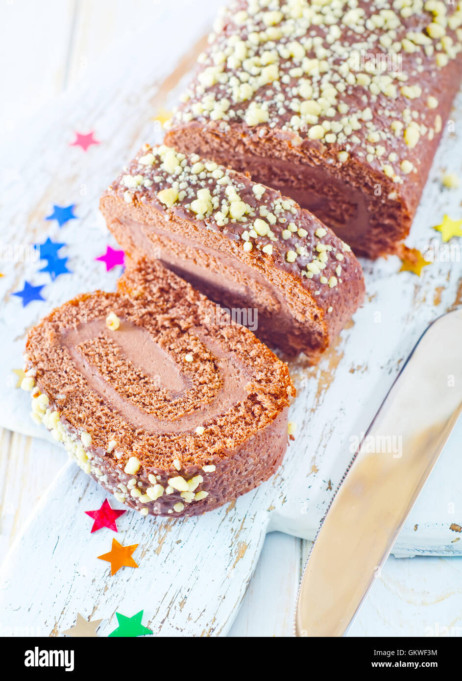 Rotolo dolce al cioccolato Foto Stock