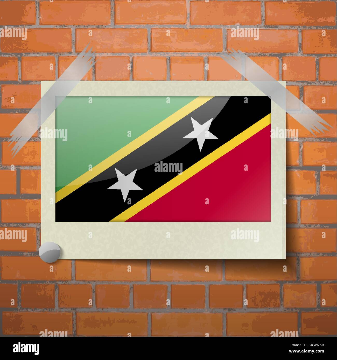Bandiere Saint Kitts Nevis scotch nastrato per un rosso un muro di mattoni Illustrazione Vettoriale