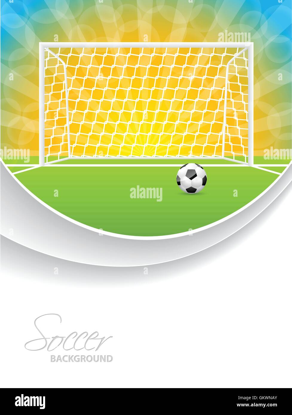 Brochure di calcio con gate a sfera e il campo Illustrazione Vettoriale