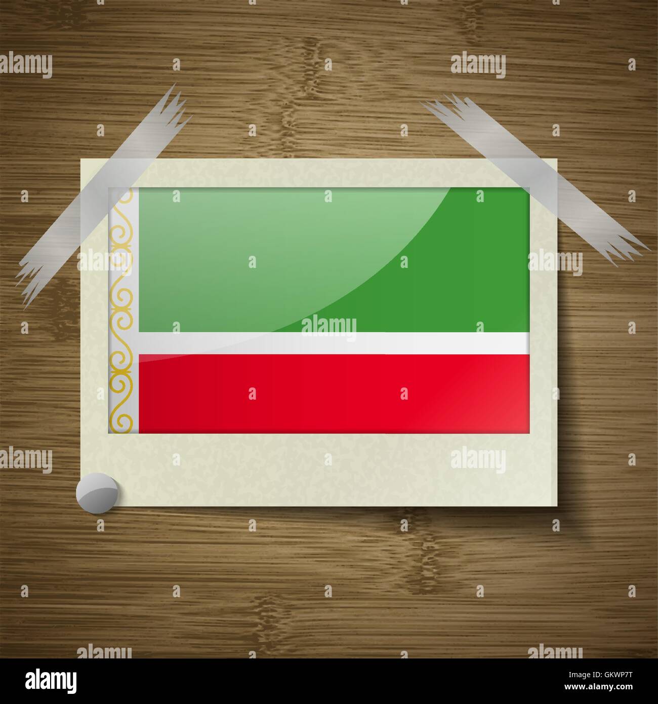 Bandiere Repubblica cecena al telaio su texture di legno. Vettore Illustrazione Vettoriale