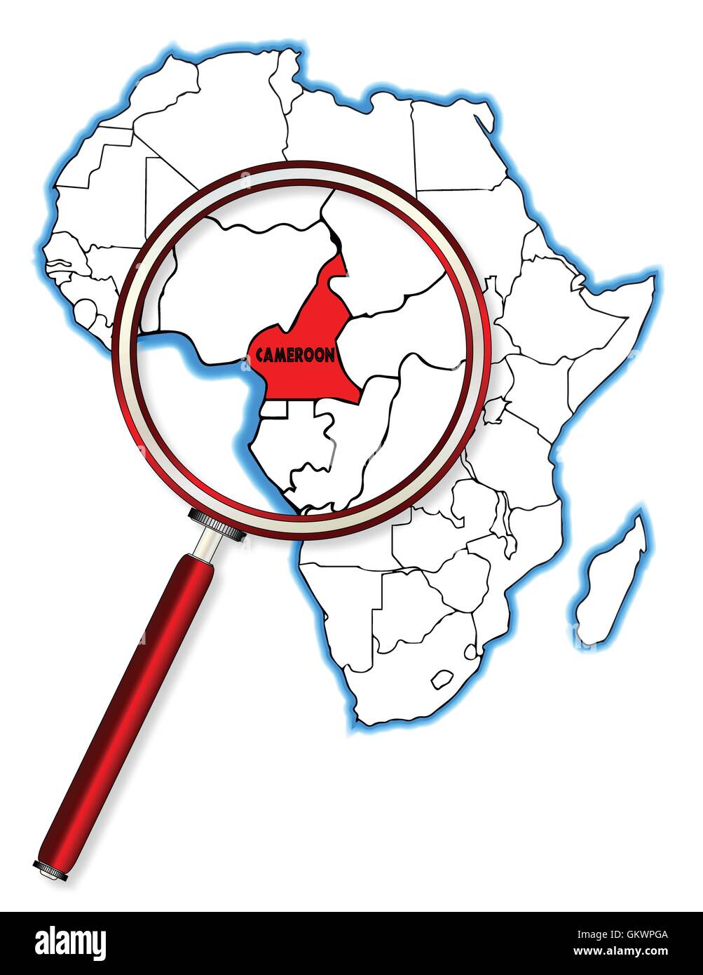 Il Camerun sotto una lente di ingrandimento Illustrazione Vettoriale
