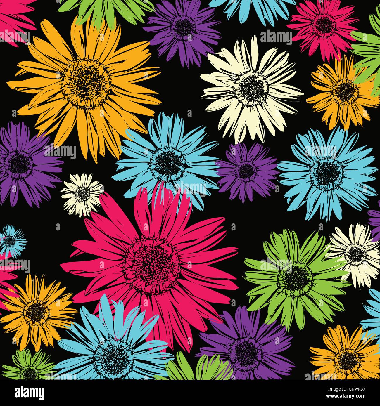Modello con fiori astratti daisy Illustrazione Vettoriale
