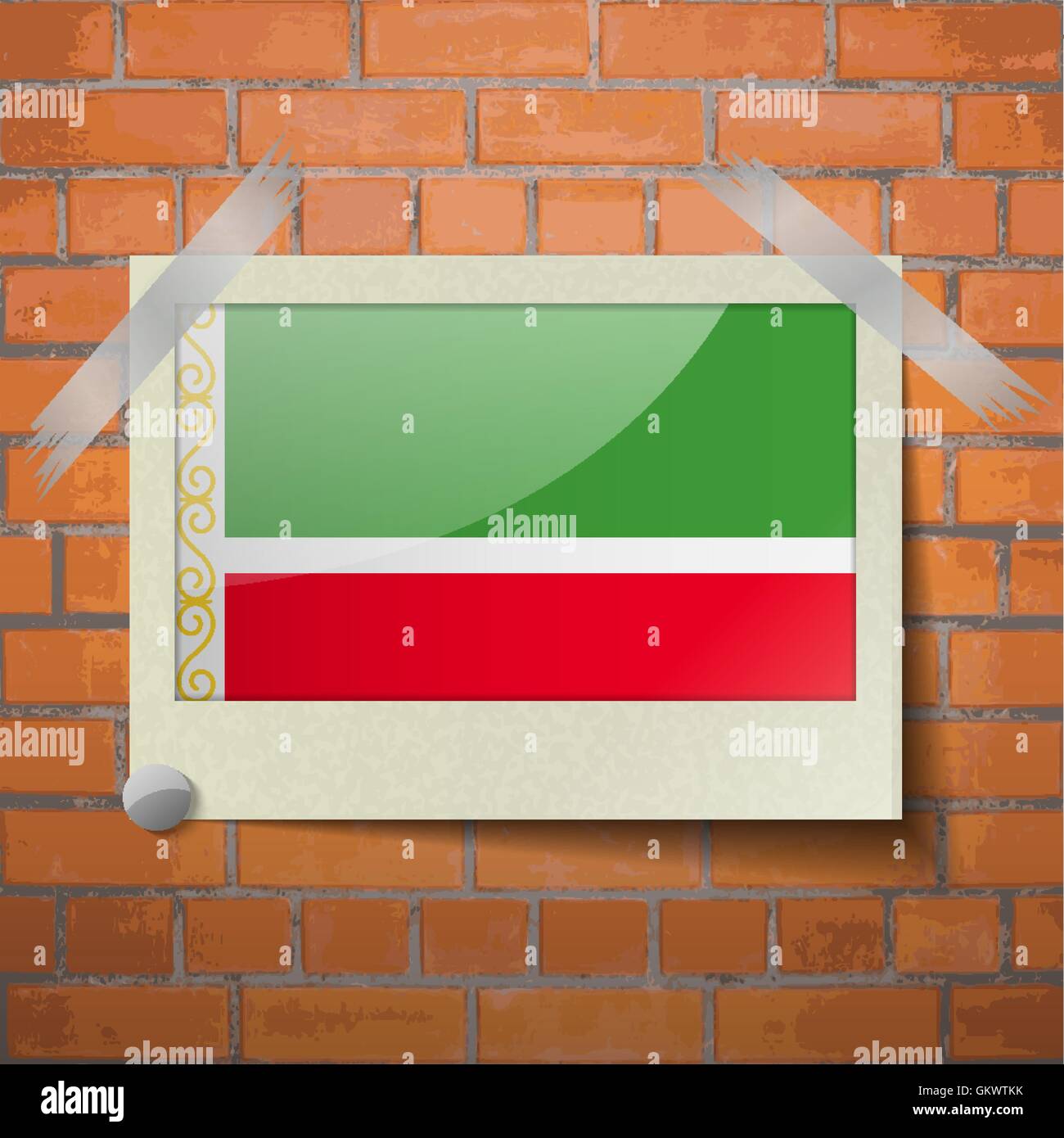 Bandiere Repubblica Cecena scotch nastrato per un rosso un muro di mattoni Illustrazione Vettoriale
