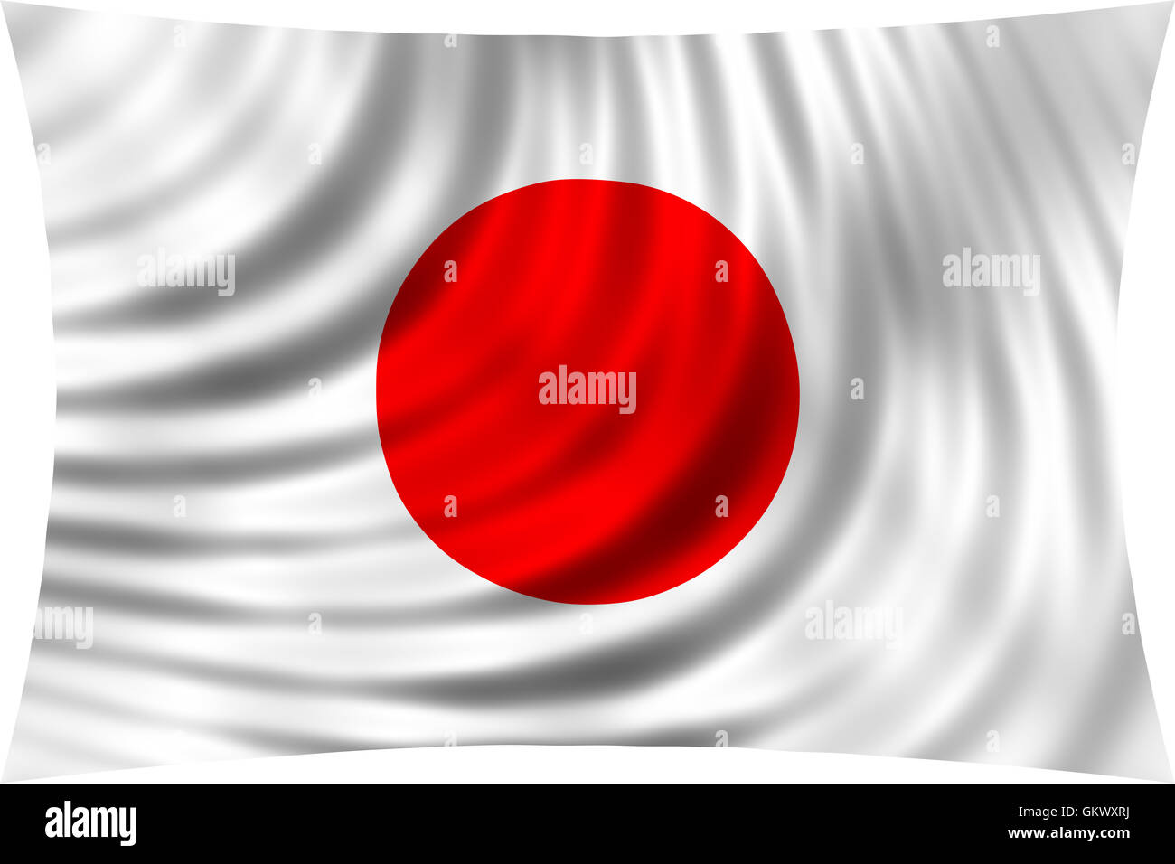 Bandiera del Giappone sventolare nel vento isolati su sfondo bianco. Giapponese bandiera nazionale. Patriottica design simbolico. 3d reso Foto Stock