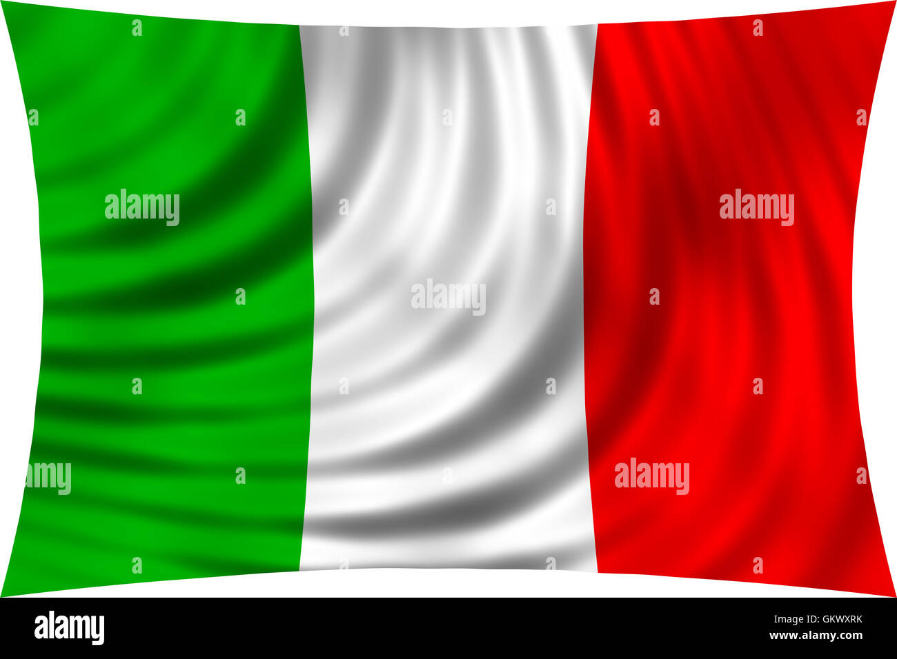 Bandiera dell'Italia sventolando in vento isolati su sfondo bianco. Nazionale Italiana di flag. Patriottica design simbolico. 3d reso Foto Stock